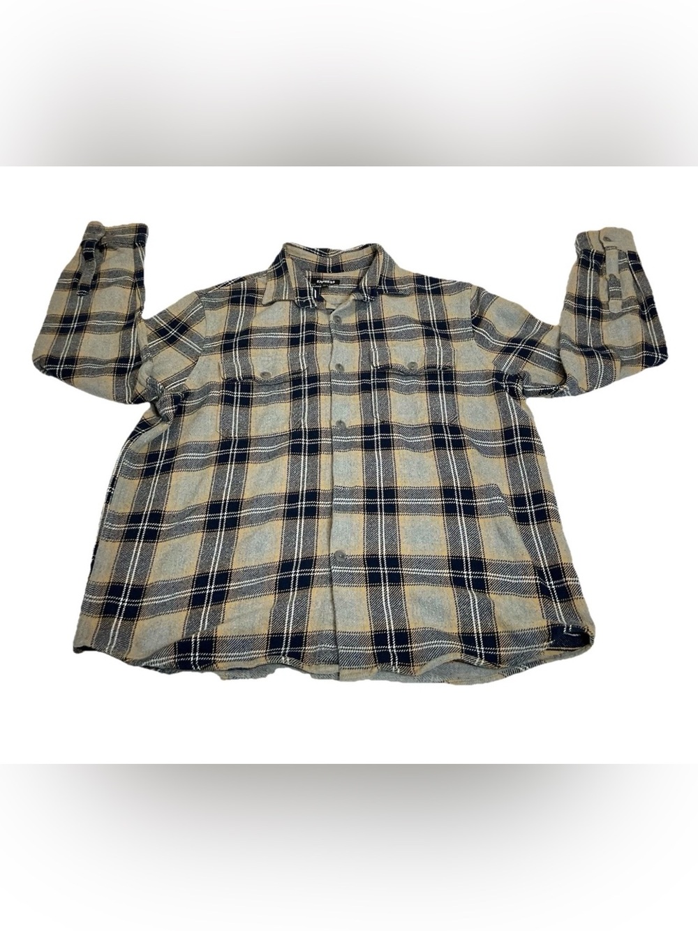 Express  flannel mens long sleeve shirt Size Large Grey Color And Black Plain